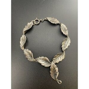 Vintage Sterling Silver Leaf Link Bracelet Mid Century Botanical 7 Inch 925